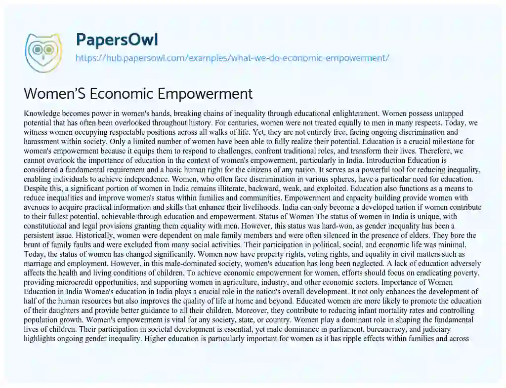Essay on Women’S Economic Empowerment
