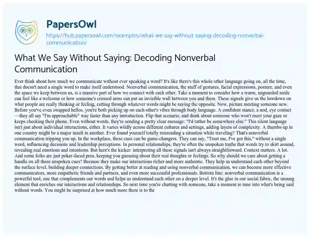 Essay on What We Say Without Saying: Decoding Nonverbal Communication