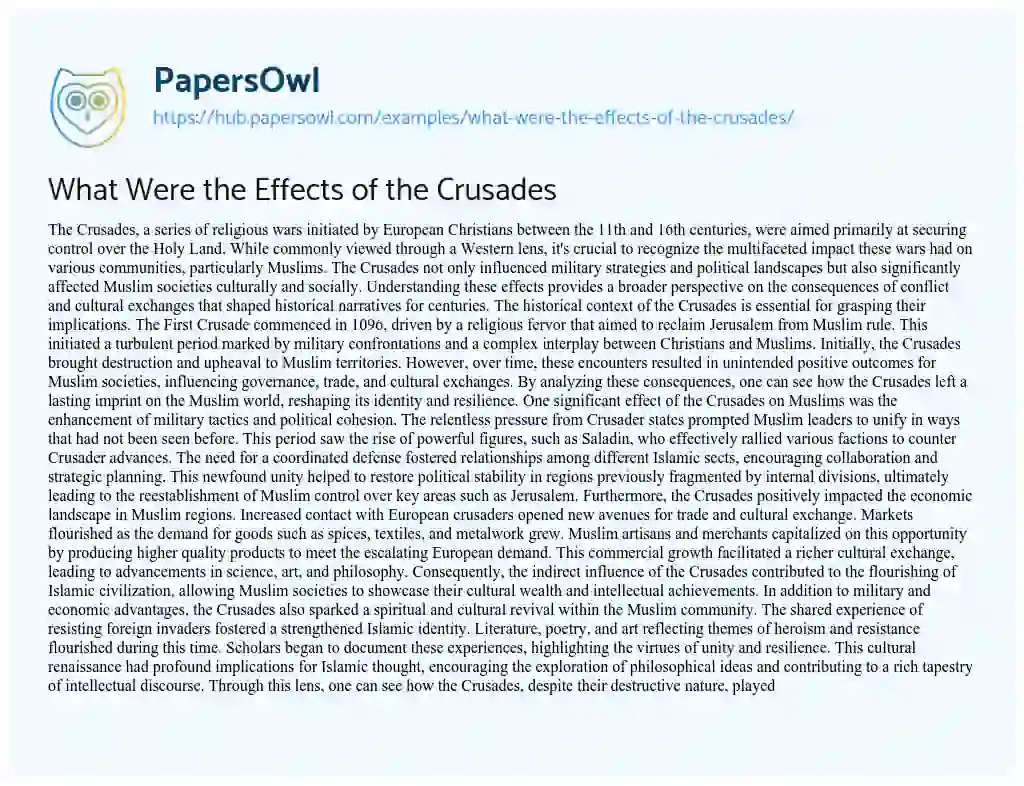Essay on What Were the Effects of the Crusades