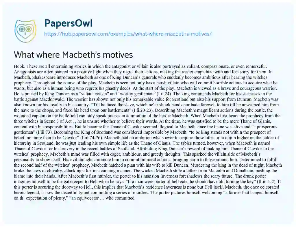 Essay on What where Macbeth’s motives