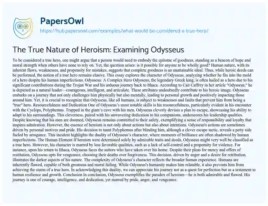 Essay on The True Nature of Heroism: Examining Odysseus