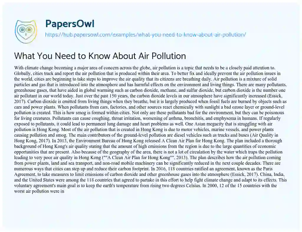 Essay on What You Need to Know About Air Pollution