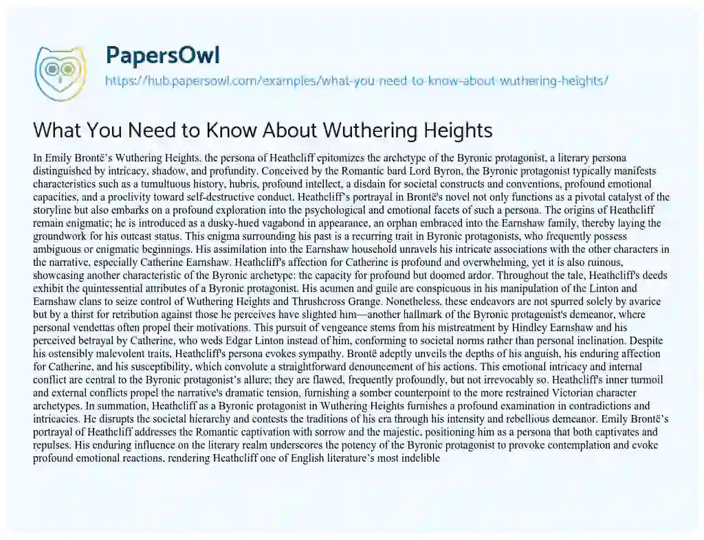 Essay on What You Need to Know About Wuthering Heights