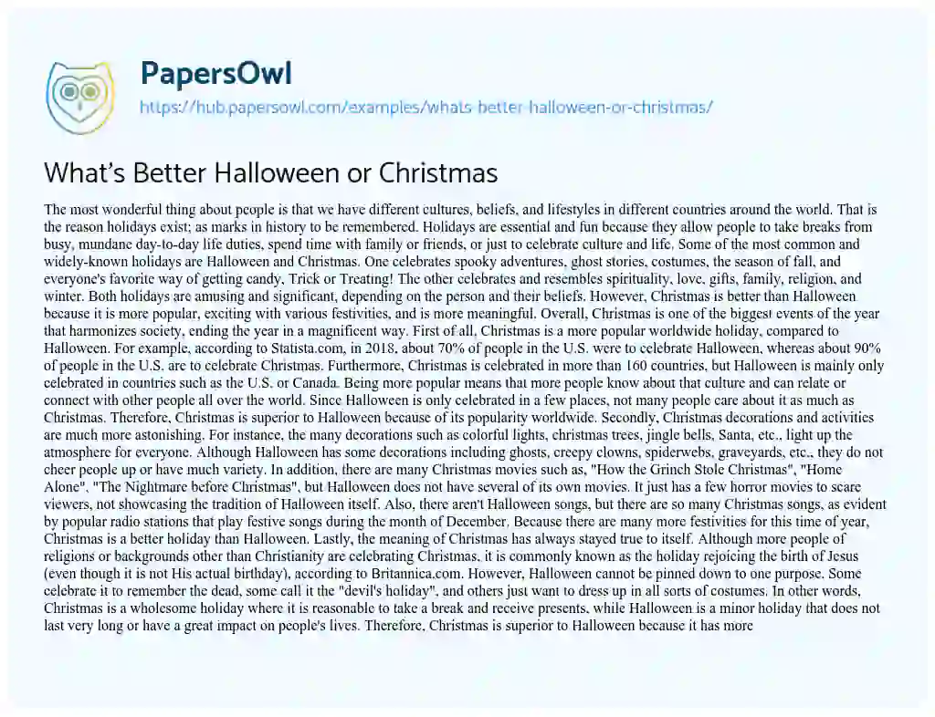 Essay on What’s Better Halloween or Christmas