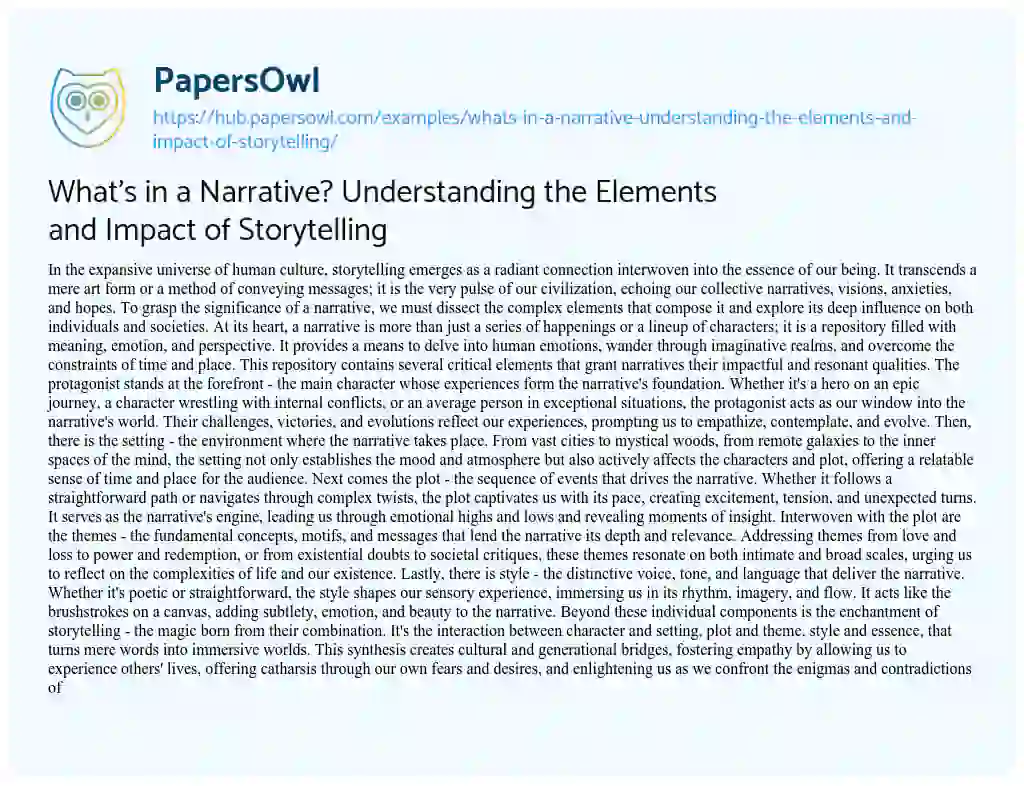 Essay on What’s in a Narrative? Understanding the Elements and Impact of Storytelling