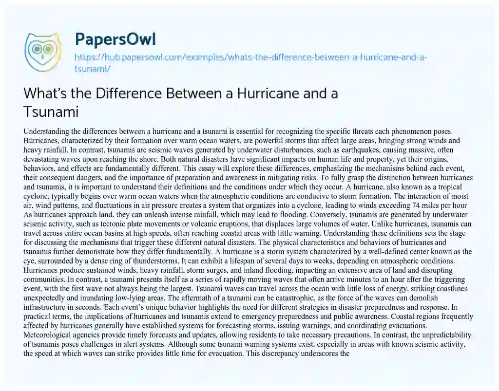 Essay on What’s the Difference Between a Hurricane and a Tsunami