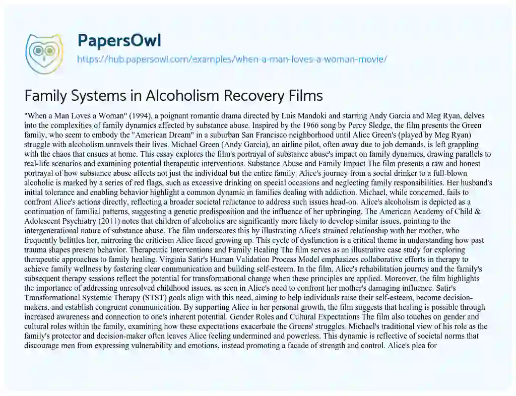 Essay on Family Systems in Alcoholism Recovery Films