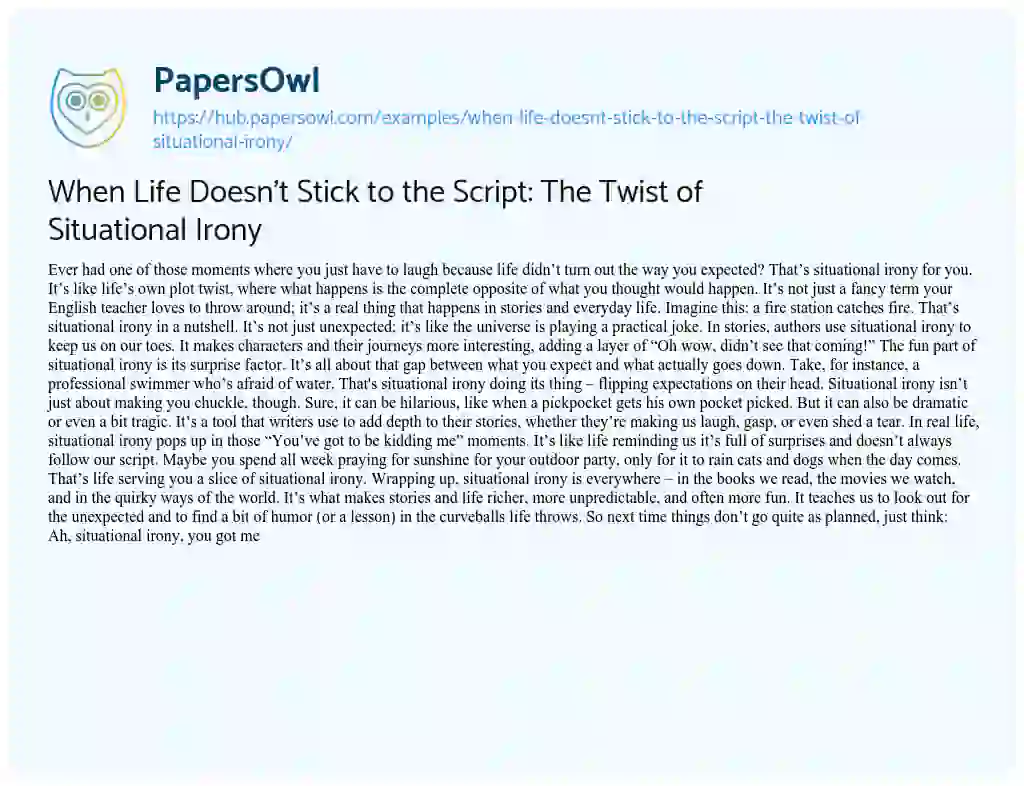 Essay on When Life Doesn’t Stick to the Script: The Twist of Situational Irony