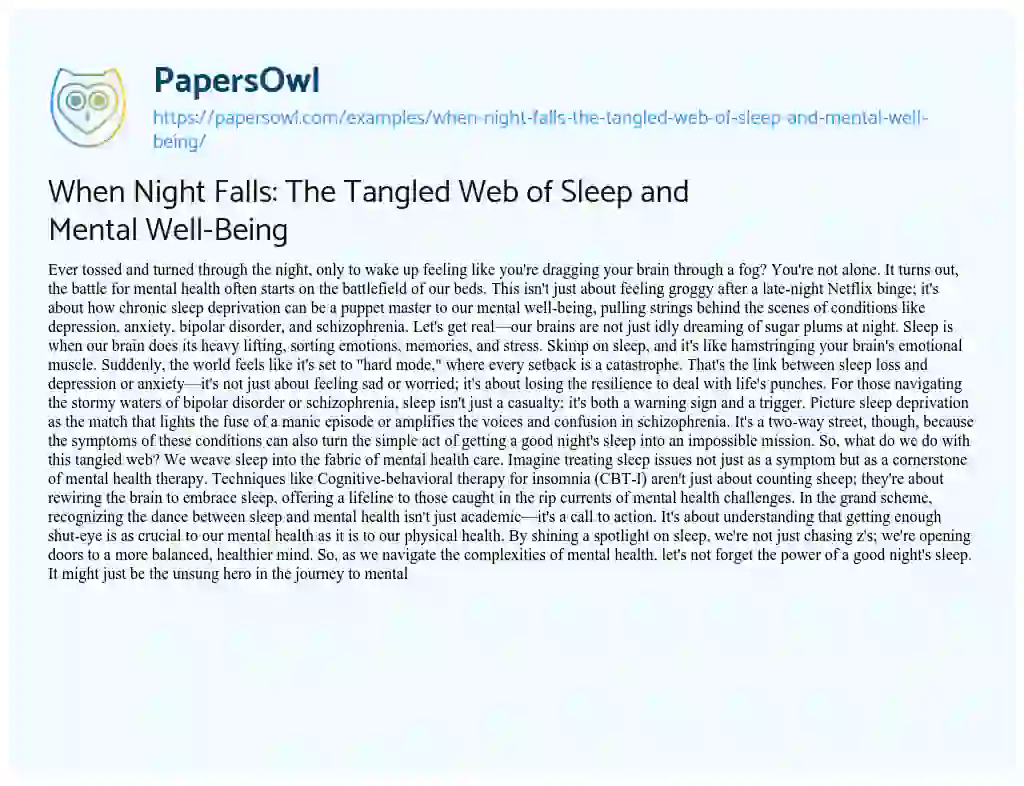 Essay on When Night Falls: The Tangled Web of Sleep and Mental Well-Being