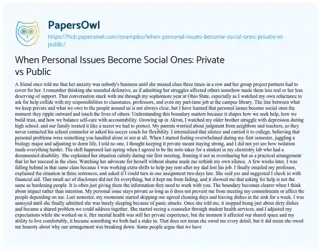 Essay on When Personal Issues Become Social Ones: Private vs Public