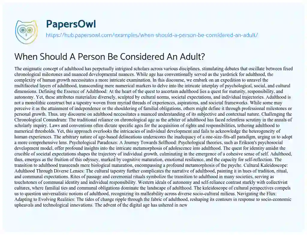 Essay on When Should A Person Be Considered An Adult?