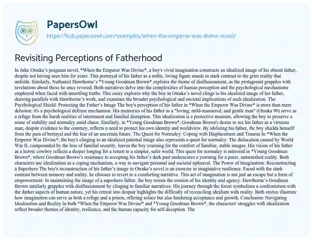 Essay on Revisiting Perceptions of Fatherhood