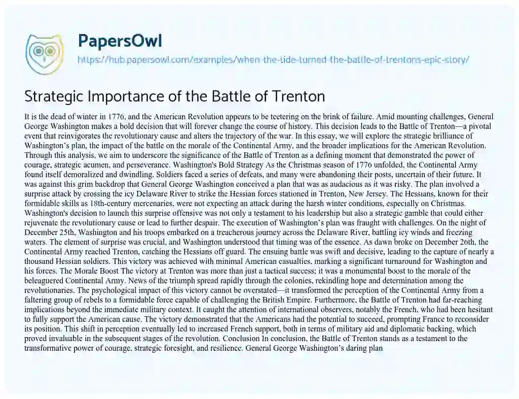 Essay on Strategic Importance of the Battle of Trenton