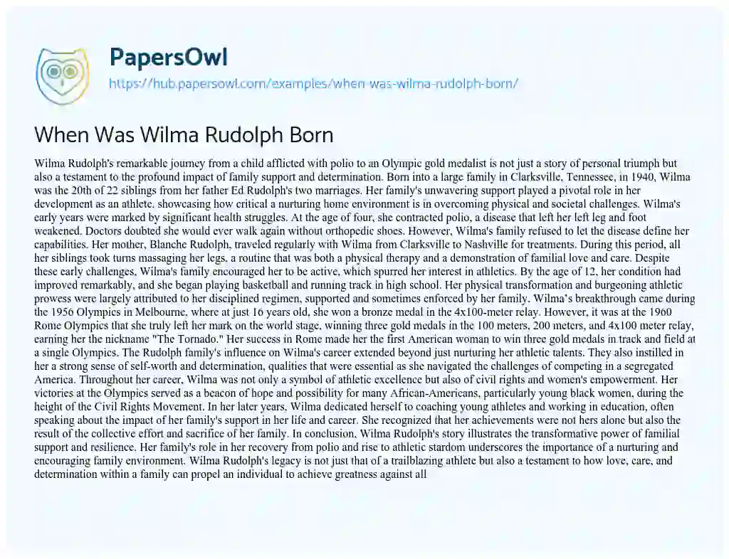Essay on When Was Wilma Rudolph Born