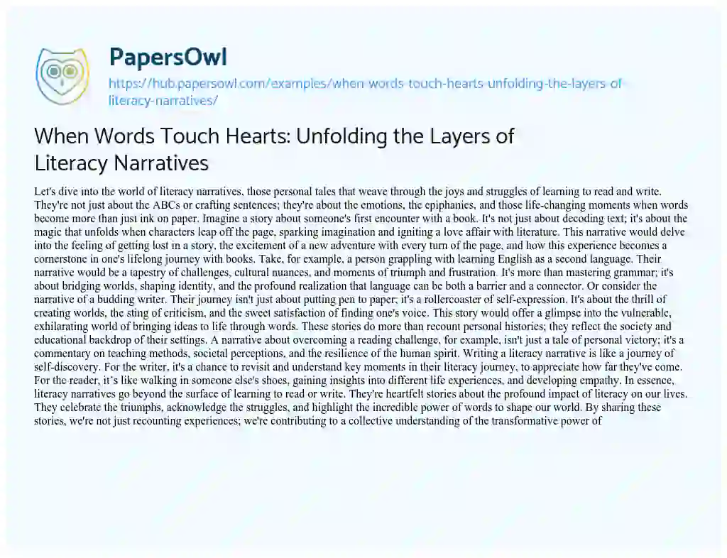 Essay on When Words Touch Hearts: Unfolding the Layers of Literacy Narratives