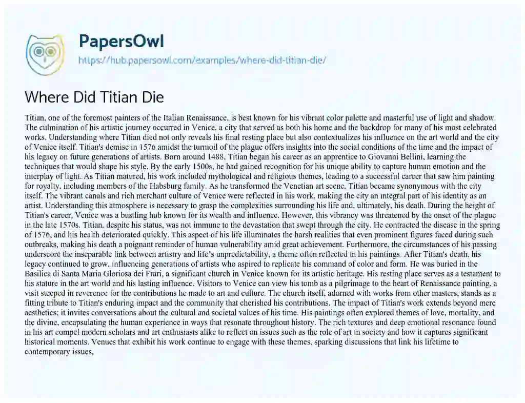 Essay on Where Did Titian Die
