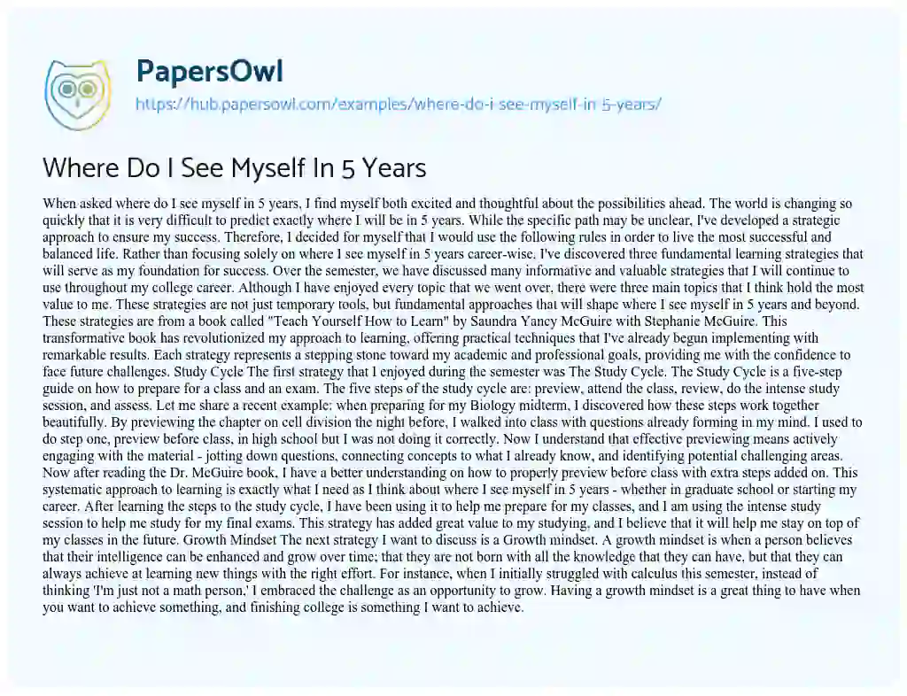 Essay on Where Do I See Myself In 5 Years