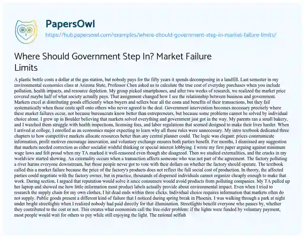 Essay on Where Should Government Step In? Market Failure Limits