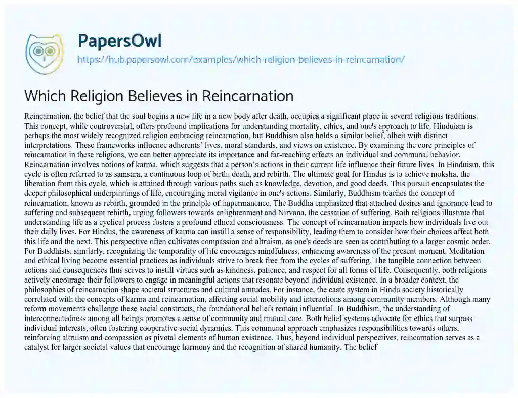 Essay on Which Religion Believes in Reincarnation