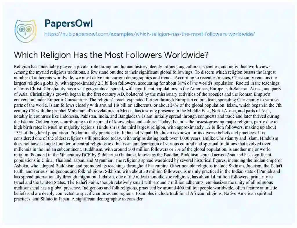 Essay on Which Religion Has the Most Followers Worldwide?