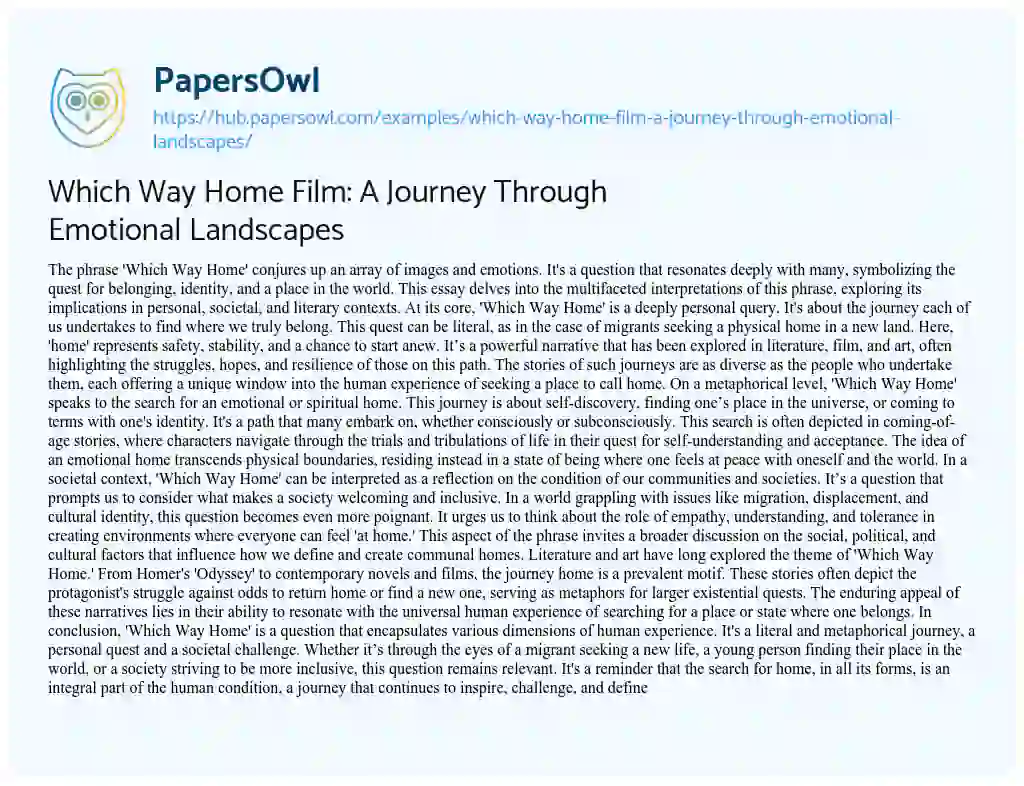 Essay on Which Way Home Film: A Journey Through Emotional Landscapes
