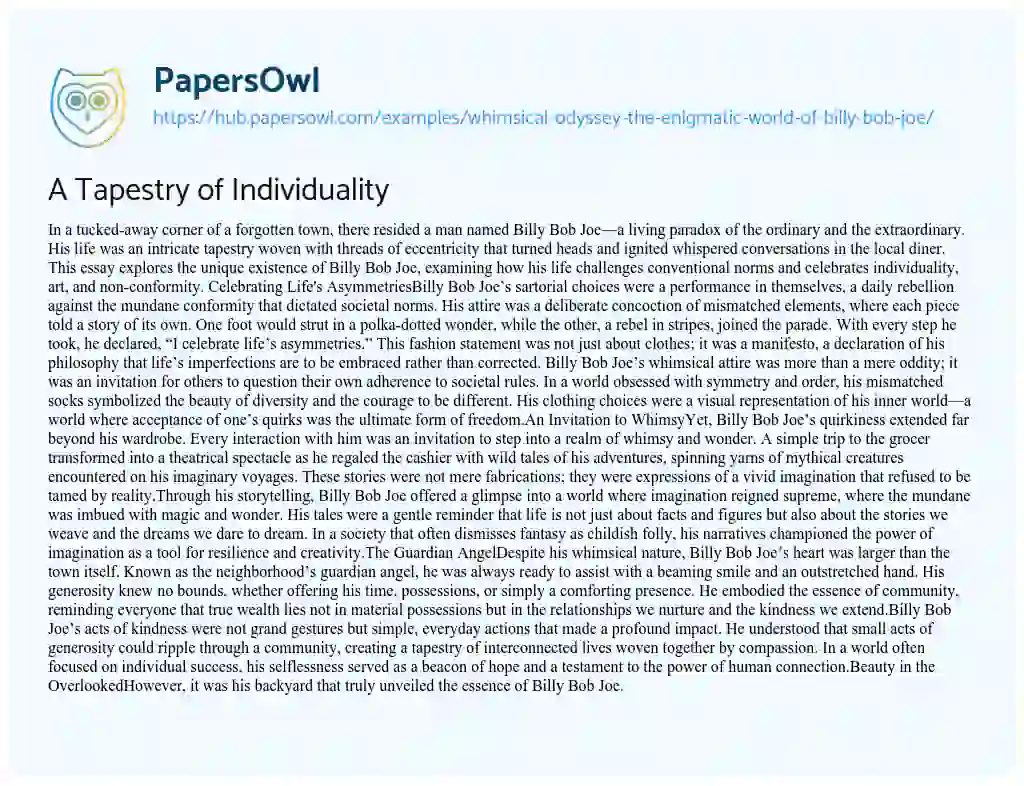 Essay on A Tapestry of Individuality
