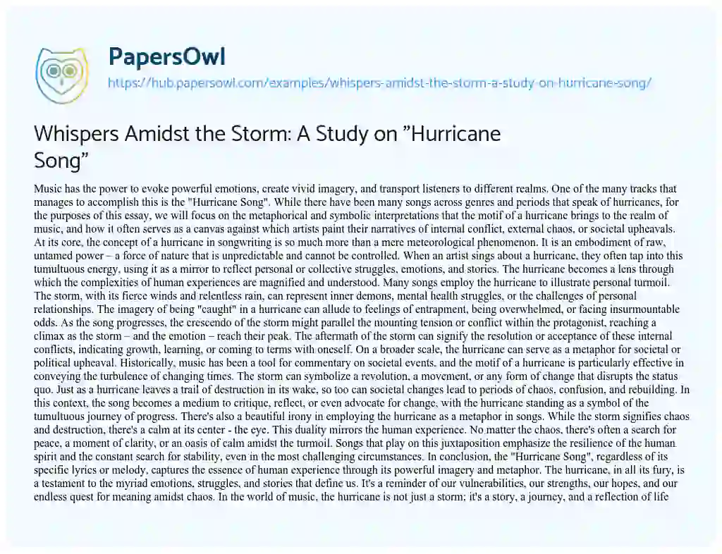 Essay on Whispers Amidst the Storm: A Study on “Hurricane Song”