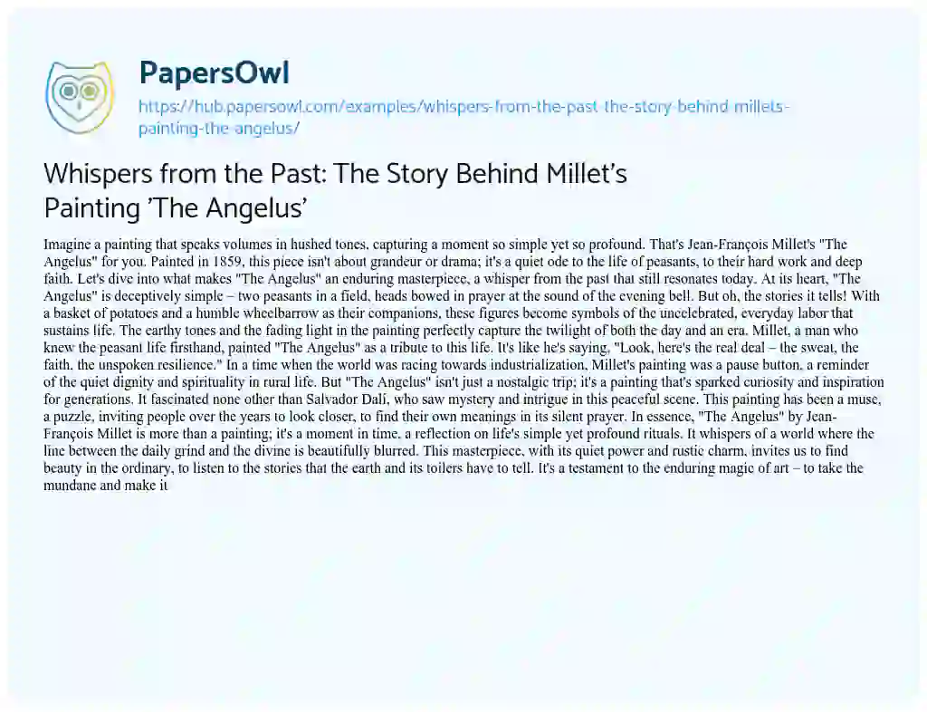 Essay on Whispers from the Past: The Story Behind Millet’s Painting ‘The Angelus’