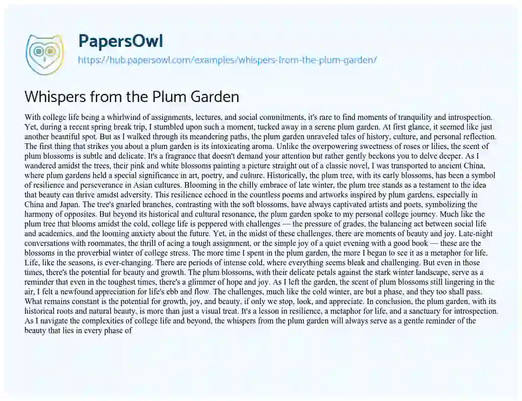 Essay on Whispers from the Plum Garden