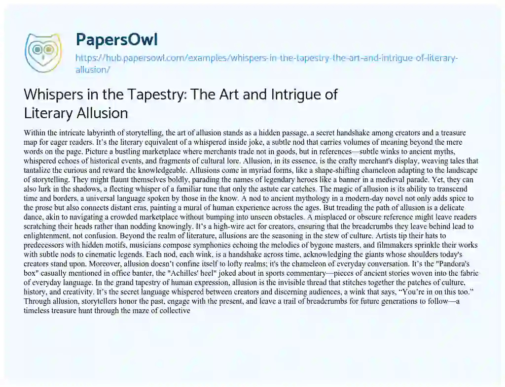 Essay on Whispers in the Tapestry: The Art and Intrigue of Literary Allusion