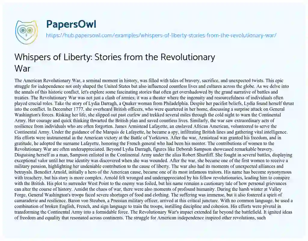 Essay on Whispers of Liberty: Stories from the Revolutionary War
