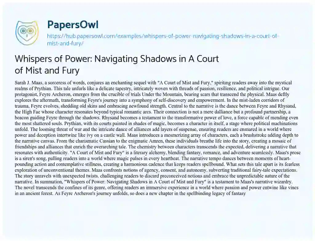 Essay on Whispers of Power: Navigating Shadows in A Court of Mist and Fury
