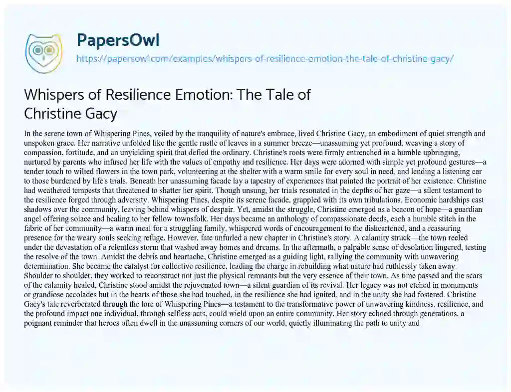 Essay on Whispers of Resilience Emotion: The Tale of Christine Gacy