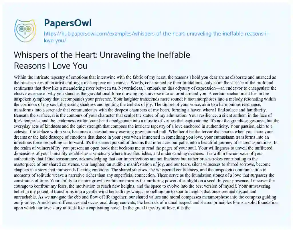 Essay on Whispers of the Heart: Unraveling the Ineffable Reasons I Love You