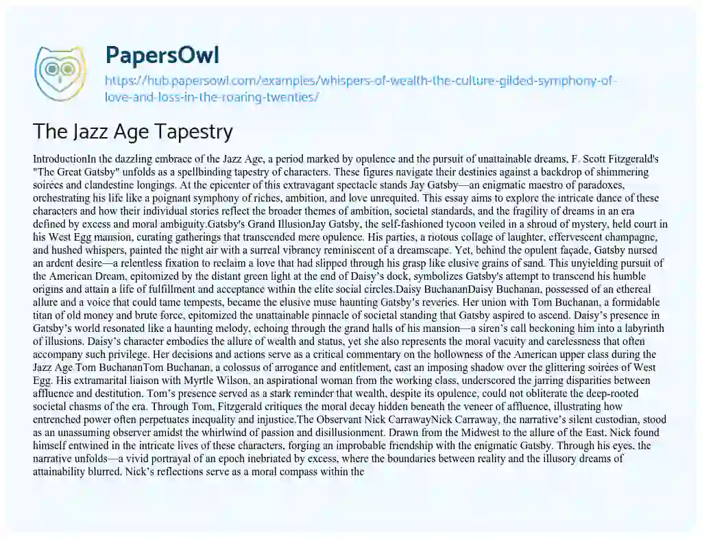 Essay on The Jazz Age Tapestry