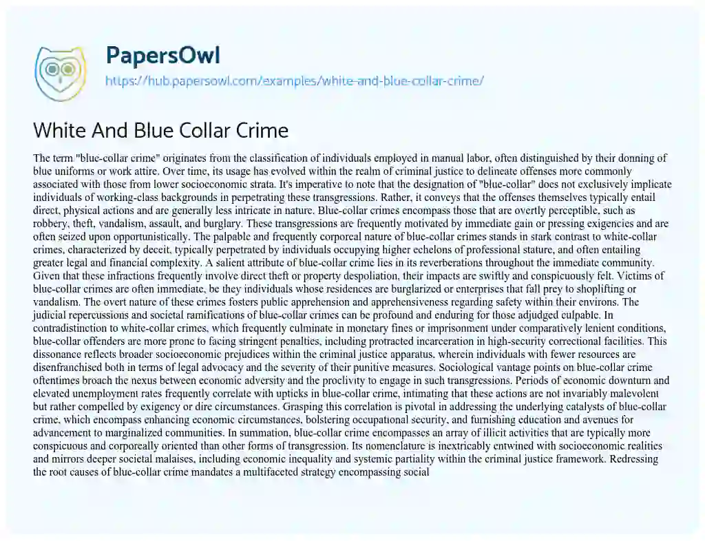 Essay on White And Blue Collar Crime