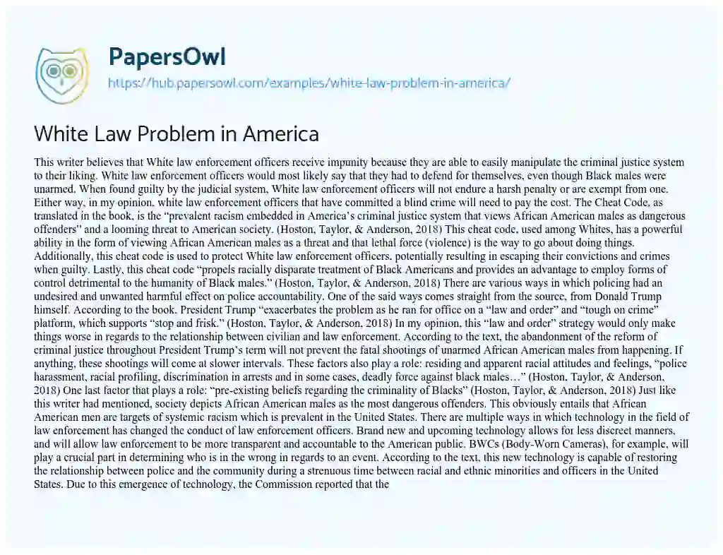 Essay on White Law Problem in America