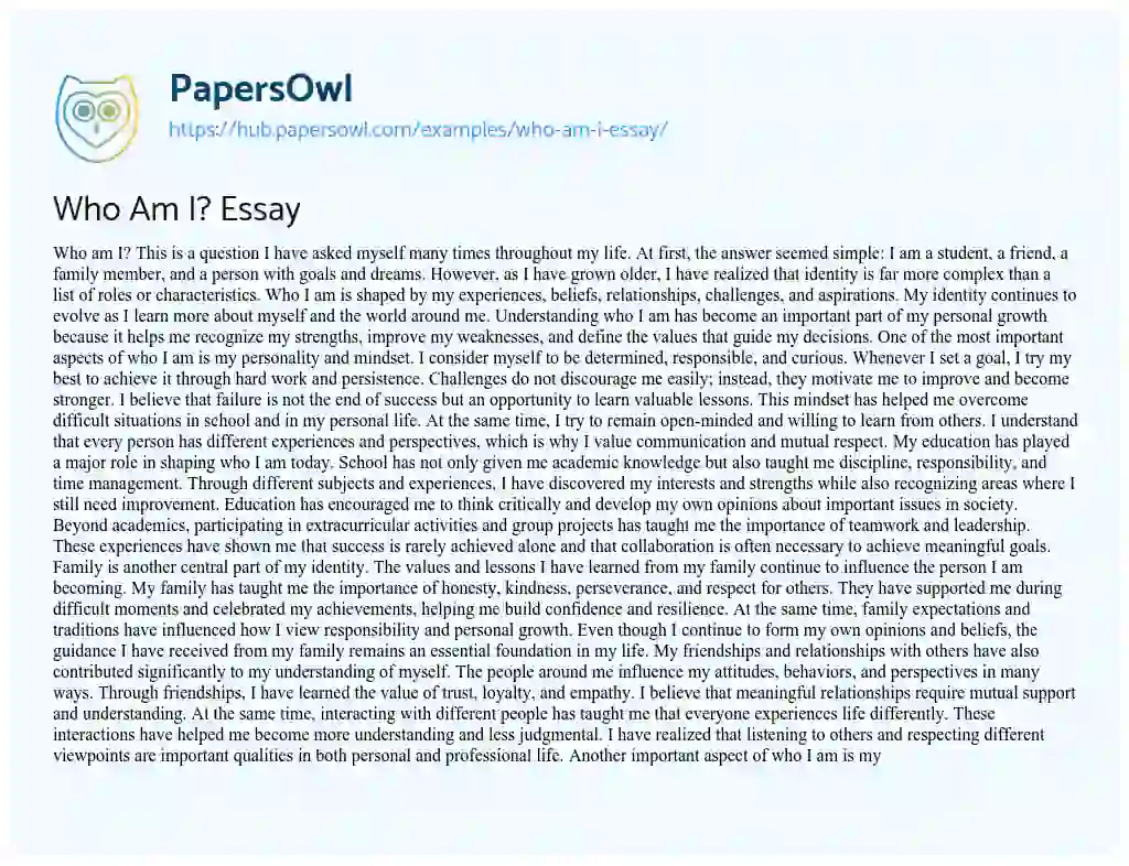 Essay on Who Am I? Essay