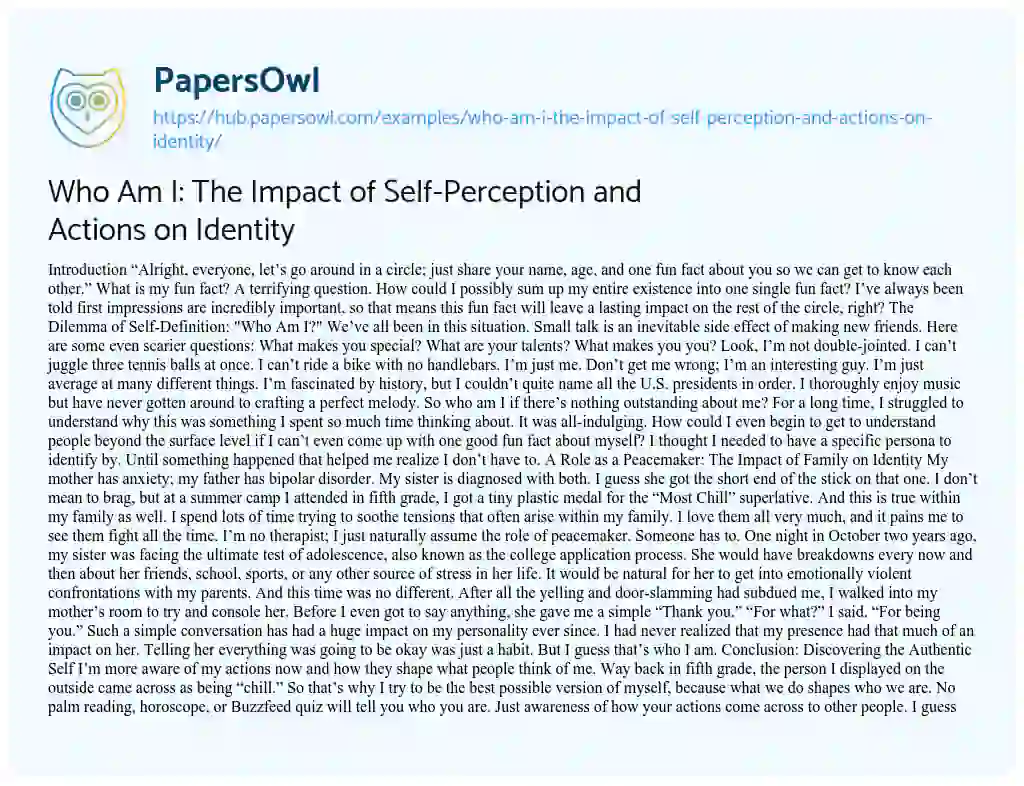 Essay on Who Am I: The Impact of Self-Perception and Actions on Identity
