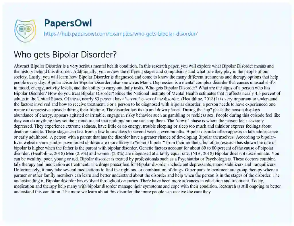 Essay on Who gets Bipolar Disorder?
