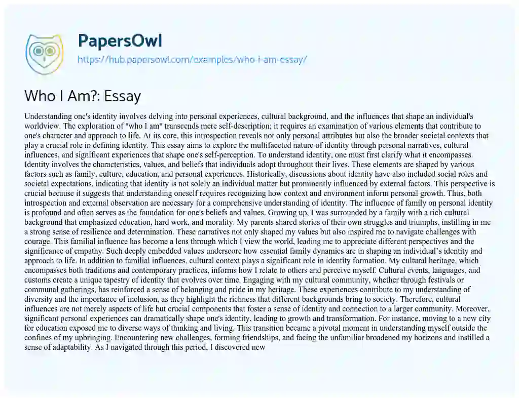 Essay on Who I Am?: Essay