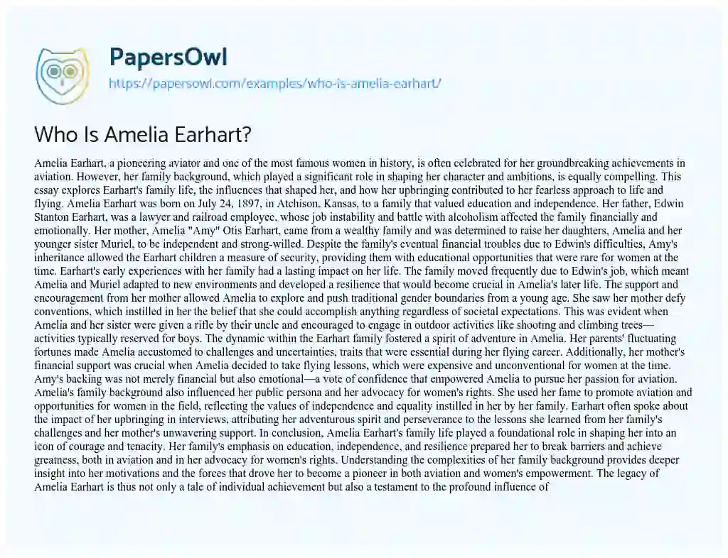 Essay on Who Is Amelia Earhart?