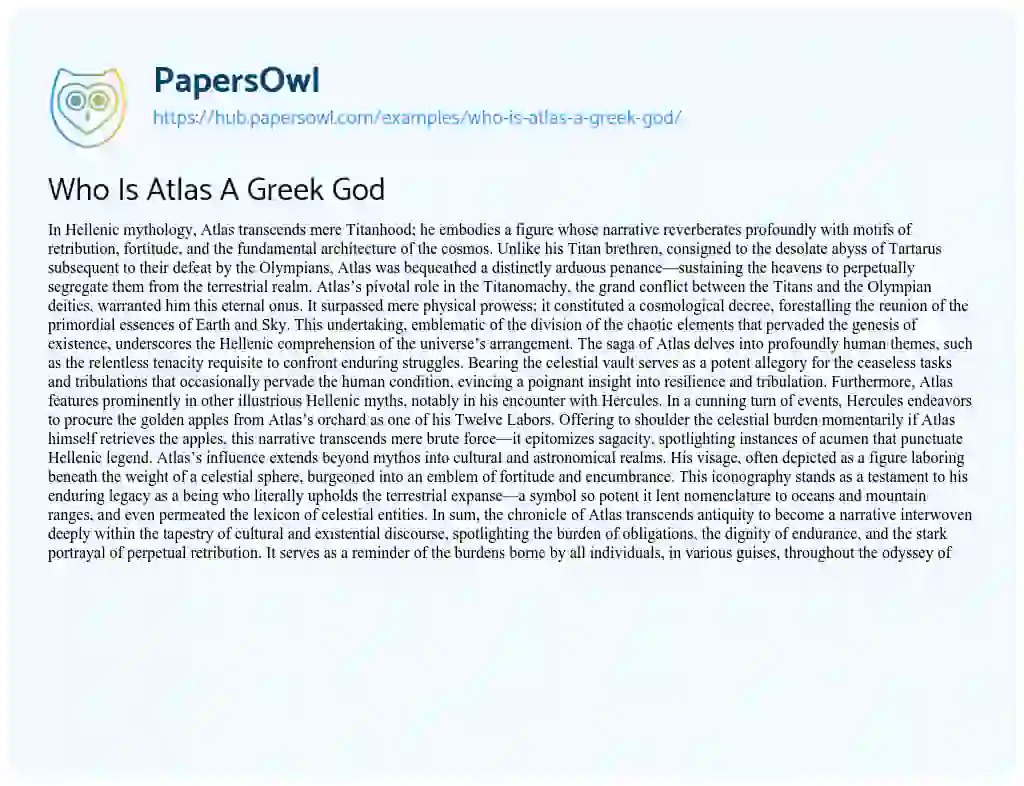 Essay on Who Is Atlas A Greek God