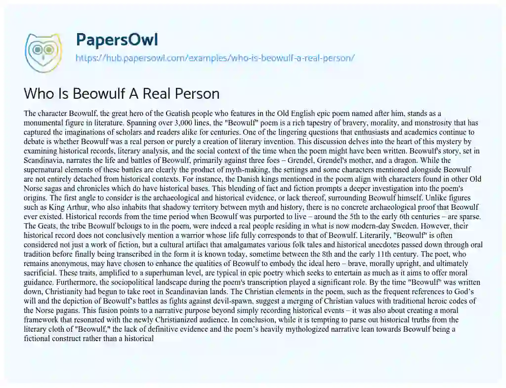 Essay on Who Is Beowulf A Real Person