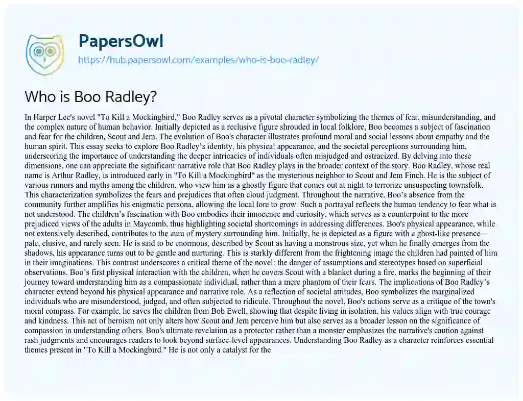 Essay on Who is Boo Radley?