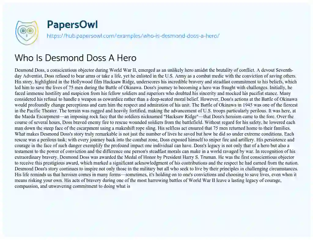 Essay on Who Is Desmond Doss A Hero