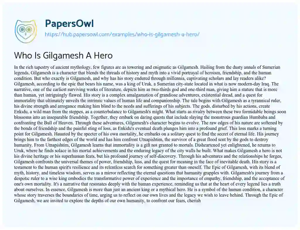Essay on Who Is Gilgamesh A Hero