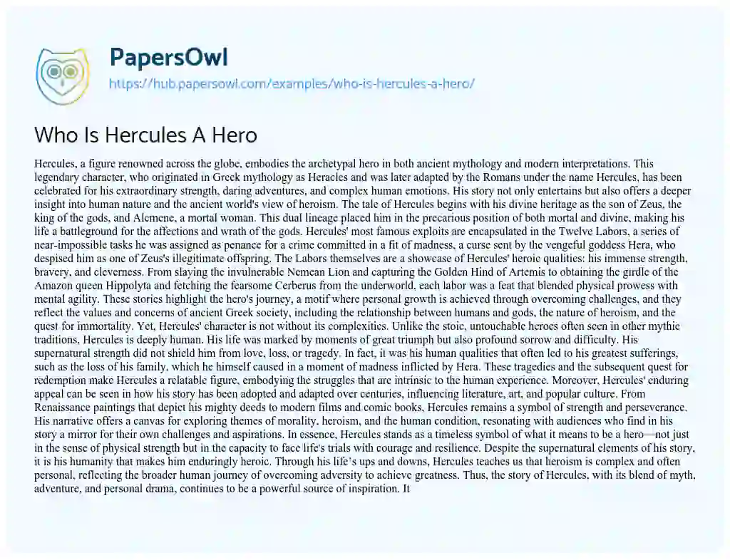 Essay on Who Is Hercules A Hero