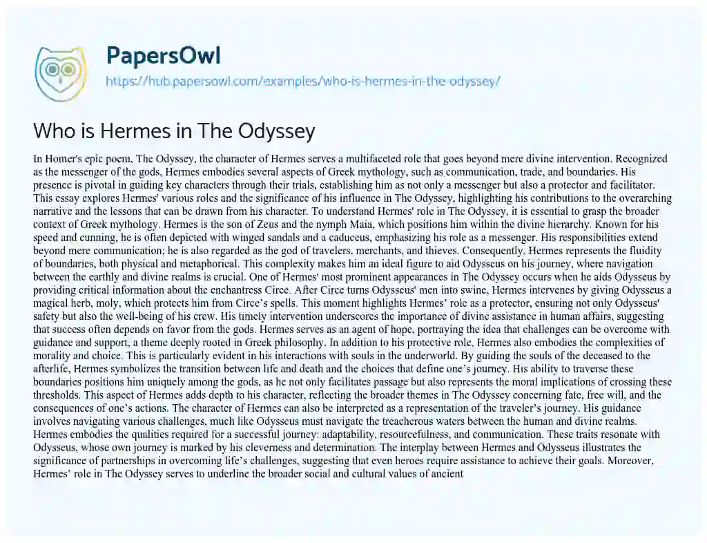 Essay on Who is Hermes in The Odyssey