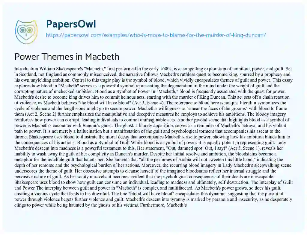 Essay on Power Themes in Macbeth